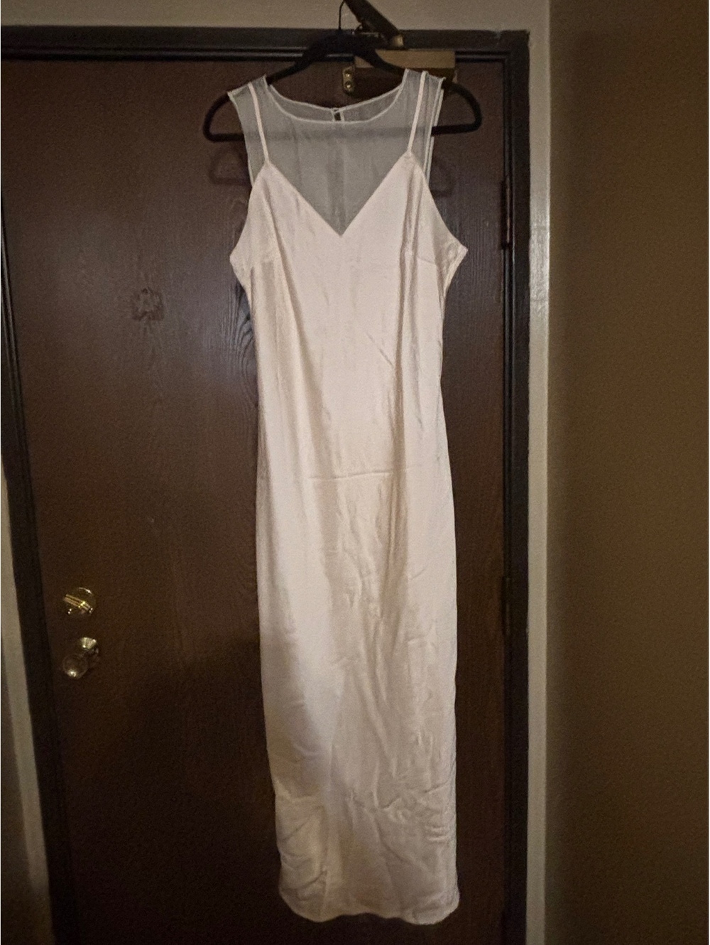 Cream sleeveless satin silky maxi formal dress